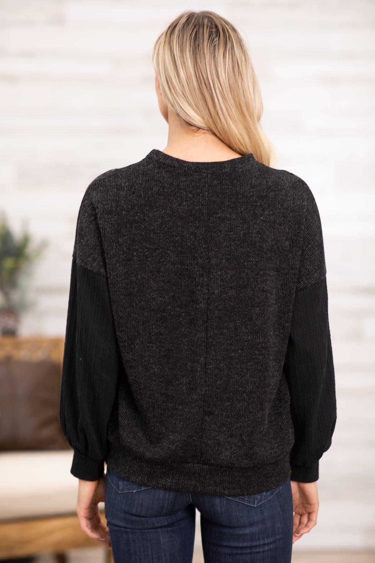 Black Top With Swiss Dot Mesh Detail Product Image