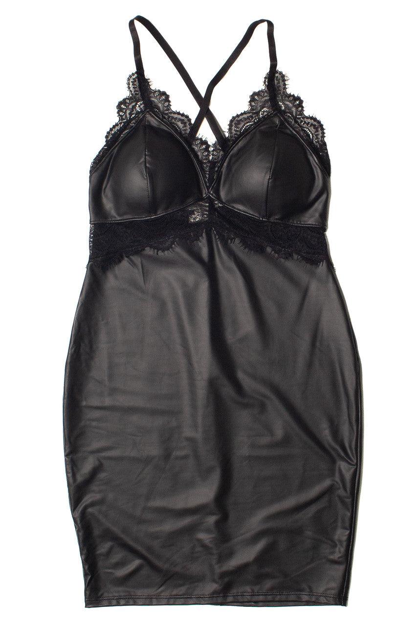 Pleather and Lace Mini Dress Product Image