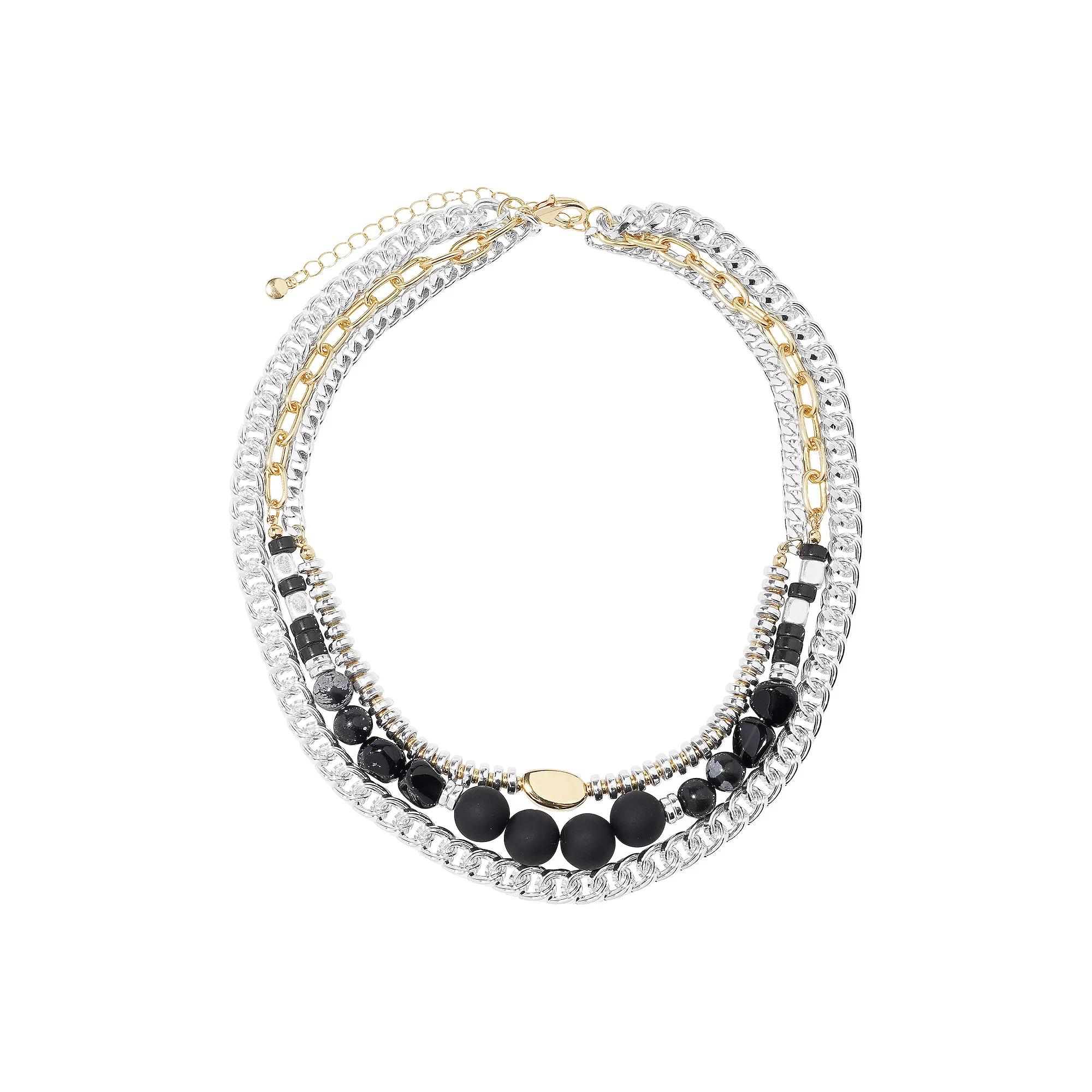 Sonoma Goods For Life® Two Tone 3 Row Chain Beads Necklace, Women's, None Product Image