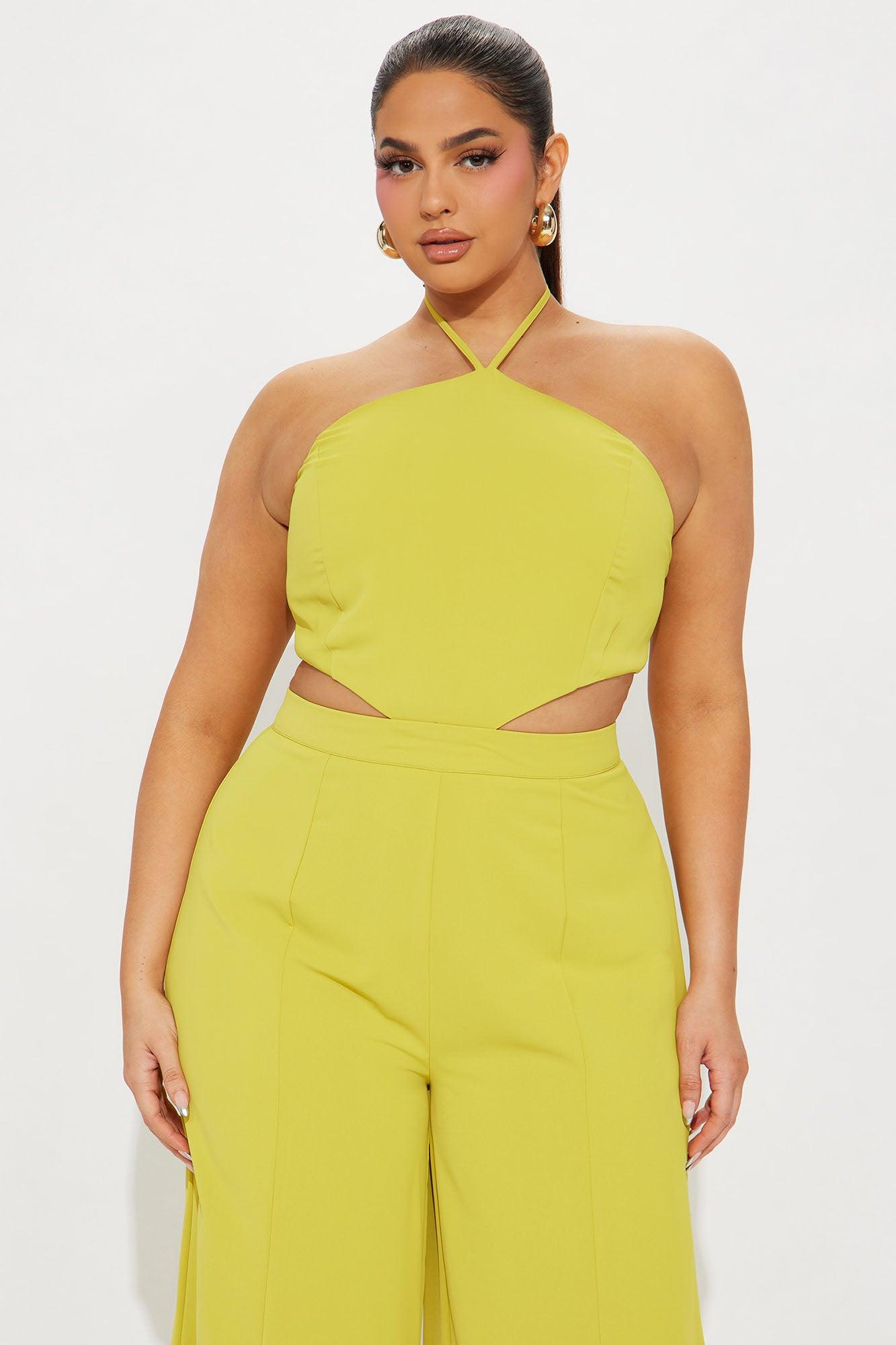 Sienna Halter Jumpsuit - Chartreuse Product Image