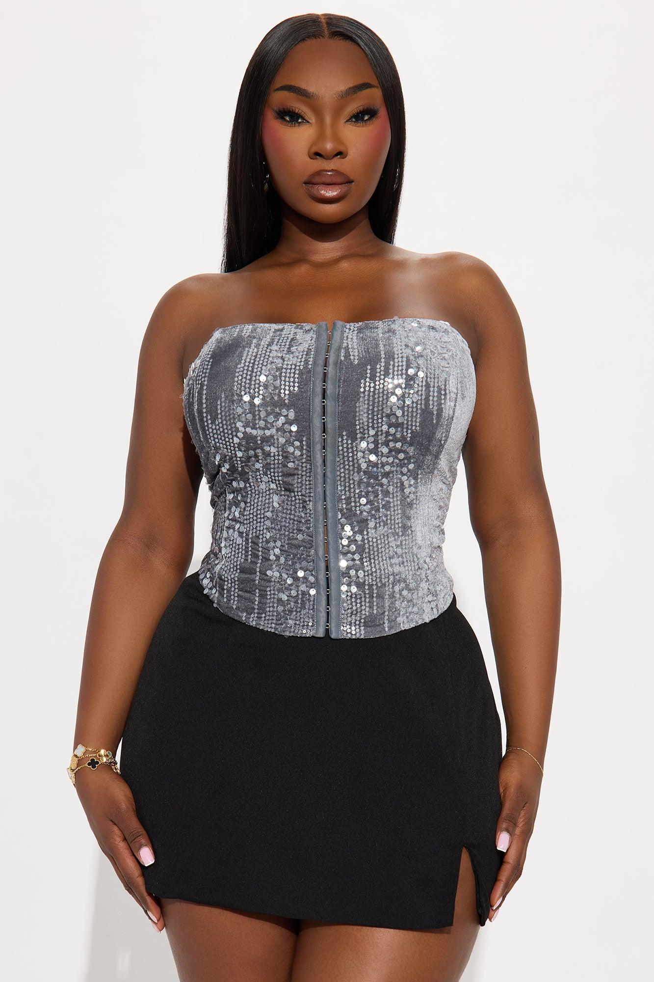 A Splash Of Wild Velvet Sequin Corset Top - Grey Female Product Image
