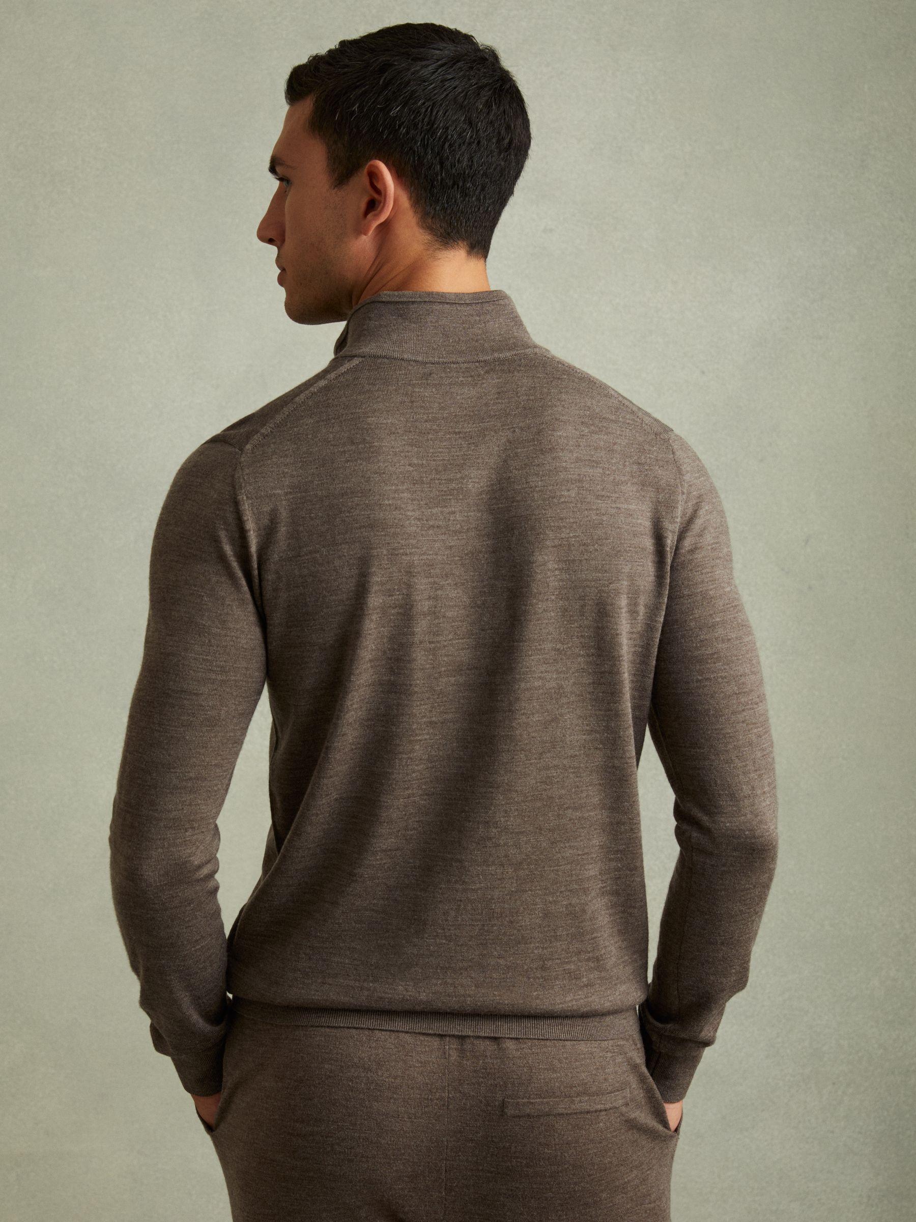 Merino Wool Half-Zip Polo Shirt in Dark Brown Melange Product Image