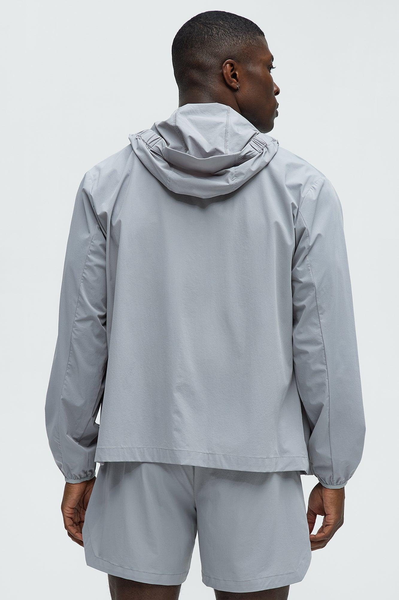 Lightweight Stretch Hooded Running Windbreaker Jacket - Grey Product Image