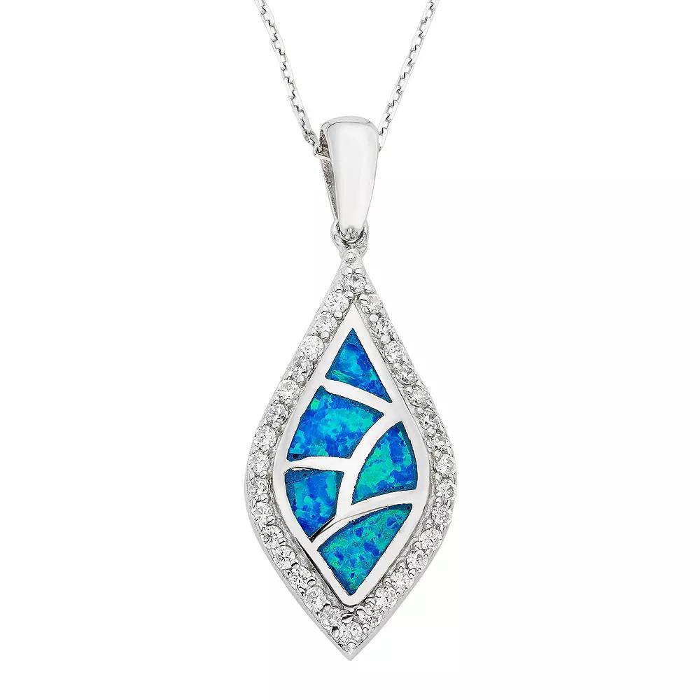 Lab-Created Blue Opal & Cubic Zirconia Sterling Silver Mosaic Marquise Pendant Necklace, Women's, Size: 18" Product Image