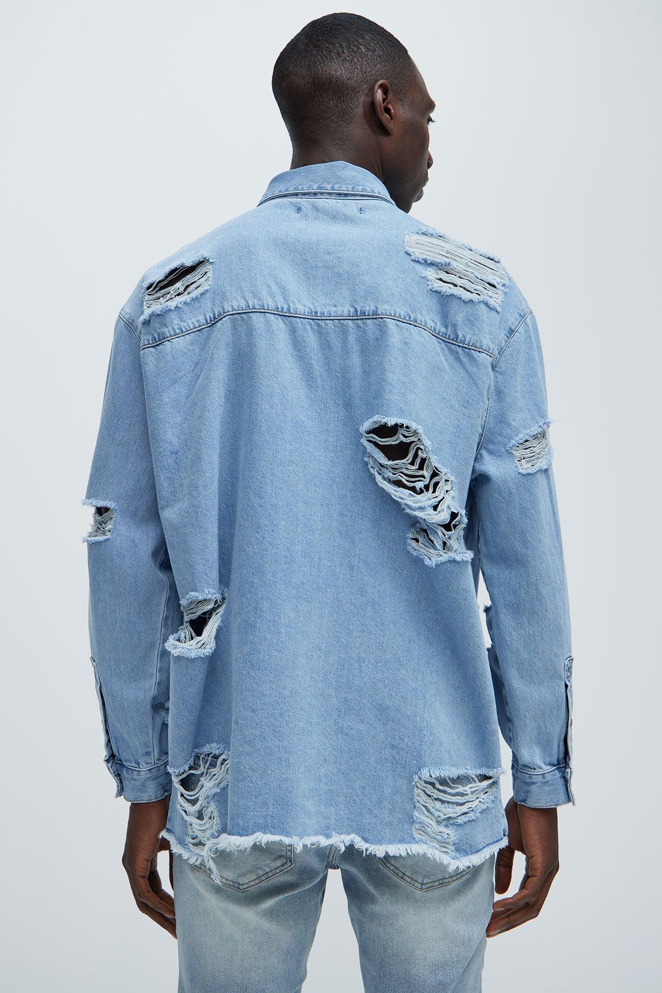 Essential Distressed Denim Woven Top - Light Wash Product Image