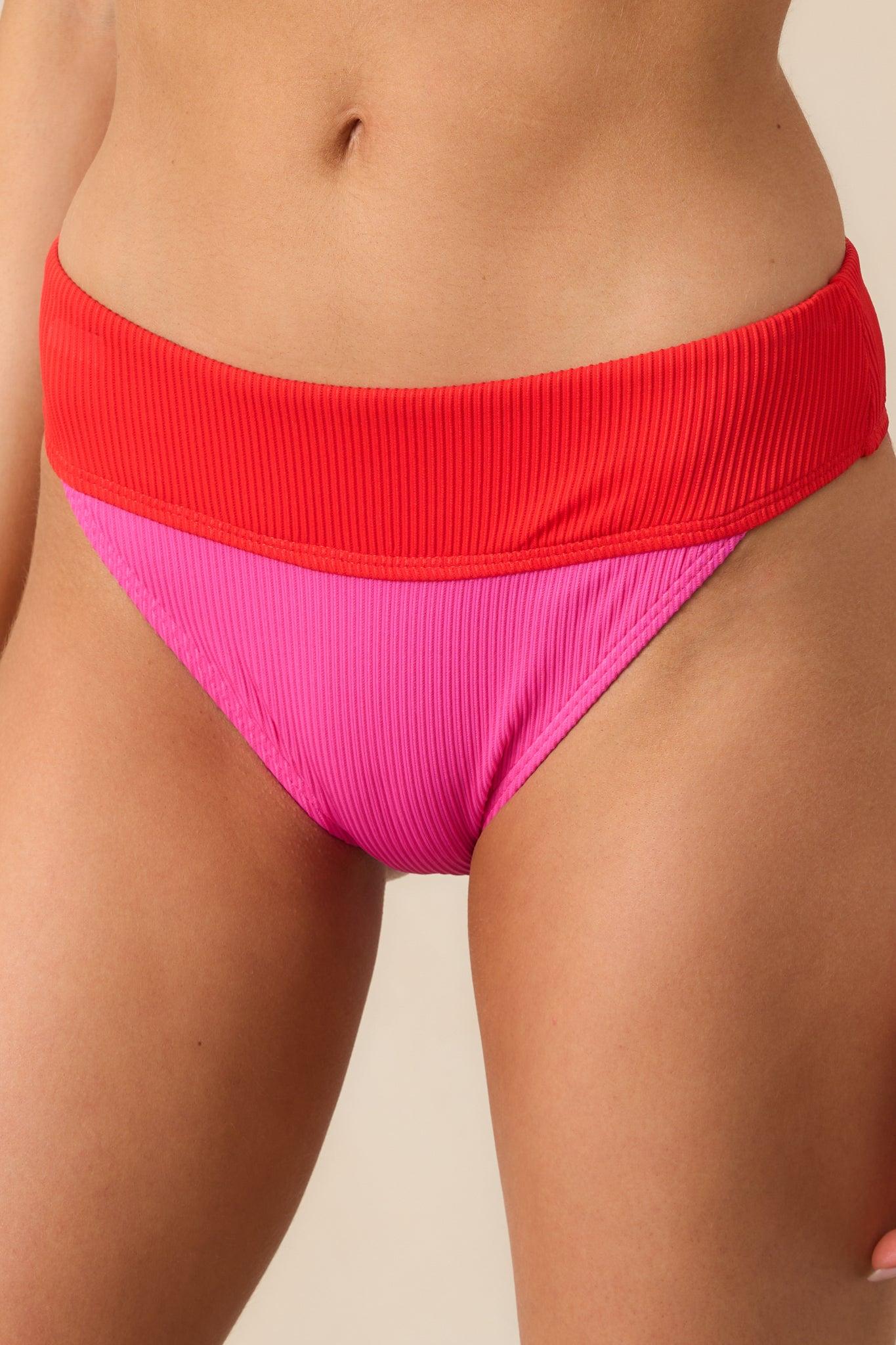 Ocean Breeze Pink Colorblock High-Waisted Bikini Bottoms Product Image