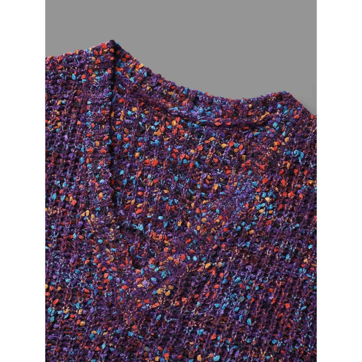 Plus Size Round Neck Heather Bell Sleeve Pullover Deeppurple Women Elegant Loose Long Sleeve V-neck Everyday Pullovers BloomChic 28/5X Product Image