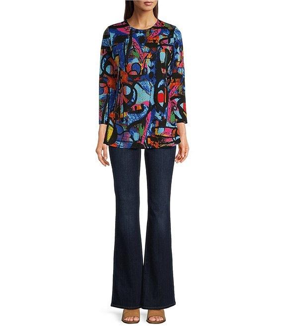 Calessa Modern Abstract Print Crew Neck 3/4 Sleeve Tunic Product Image
