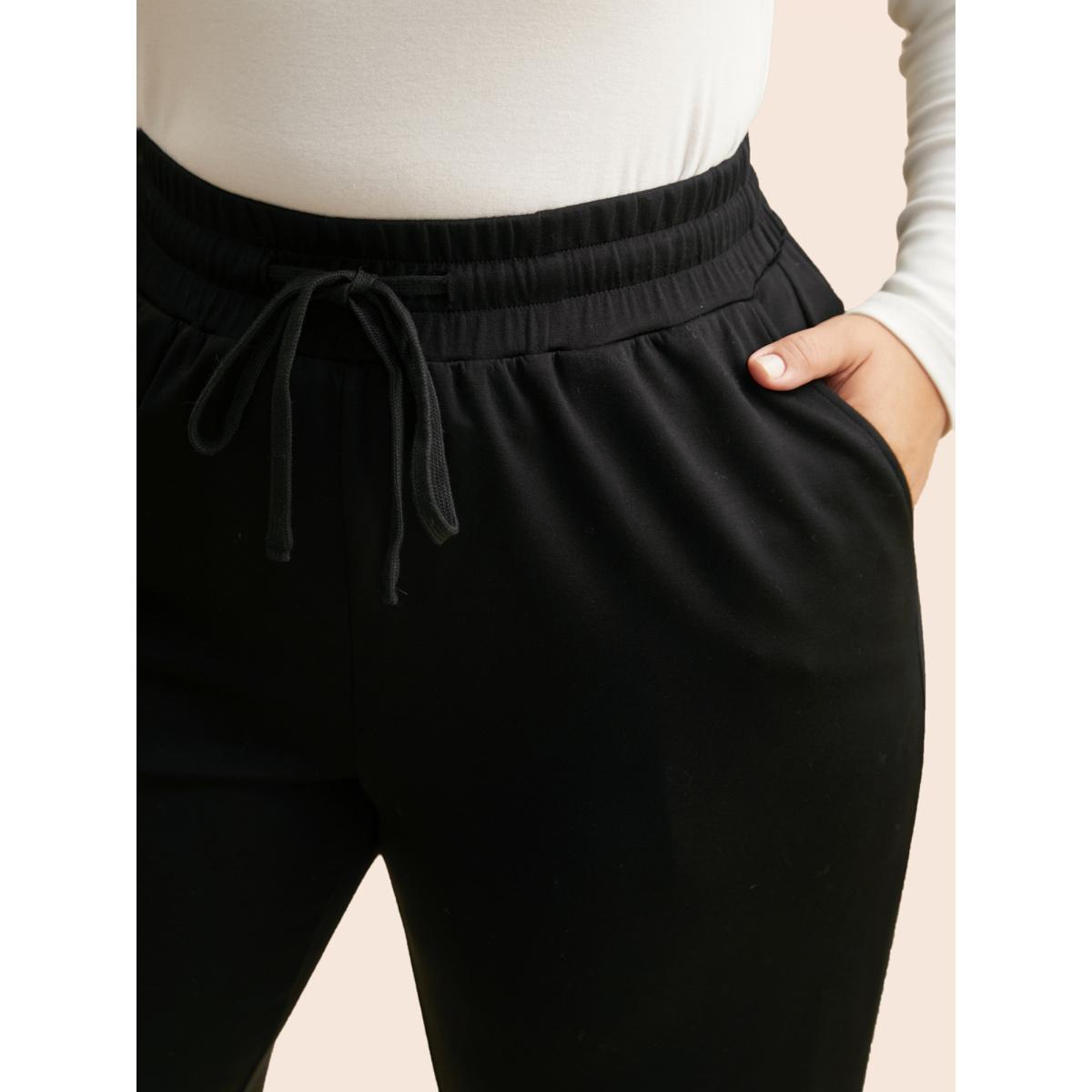 Plus Size Supersoft Straight-Leg Pants Women Black Casual Straight Leg Mid Rise Everyday Pants BloomChic 26/4X Product Image