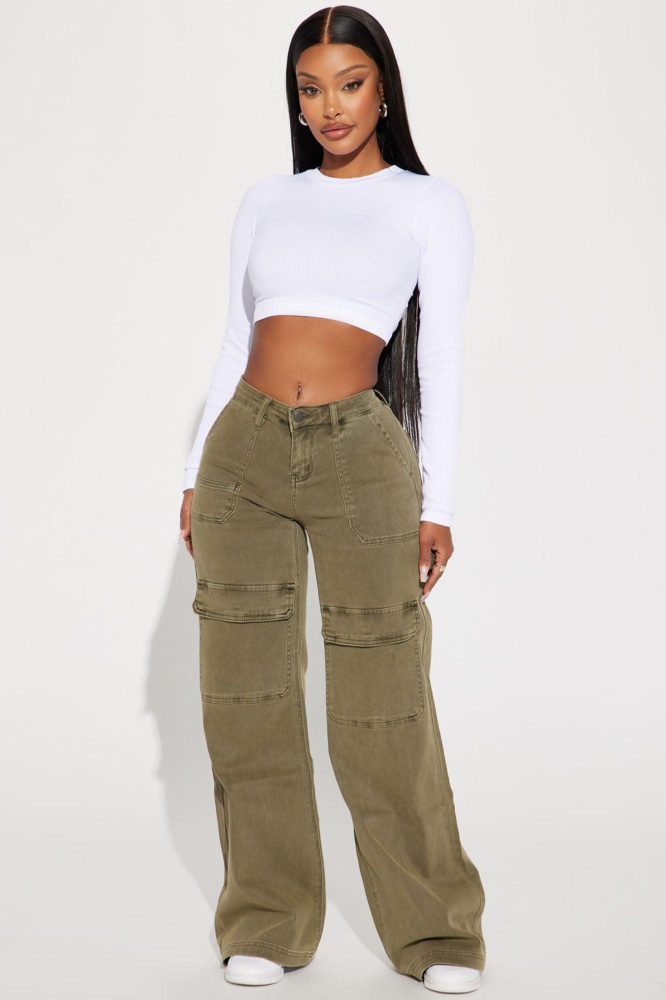 Here We Go Mid Rise Cargo Jean - Olive Product Image