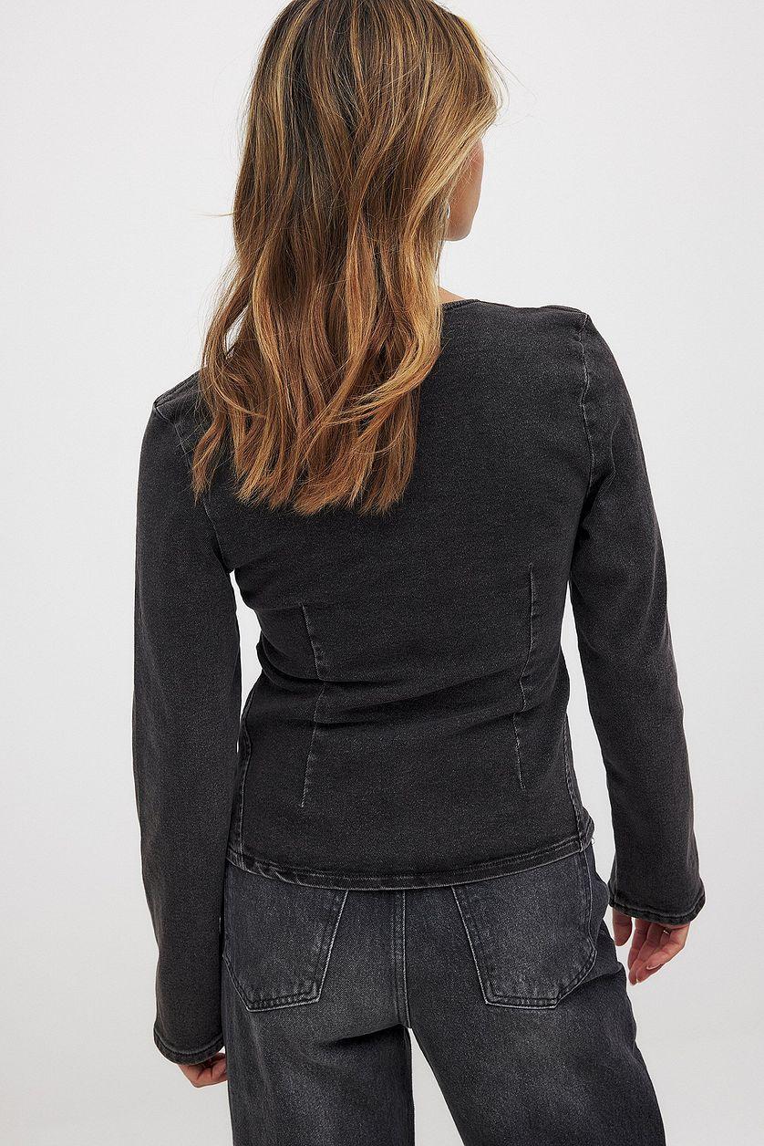 Long Sleeved Fitted Denim Top Product Image