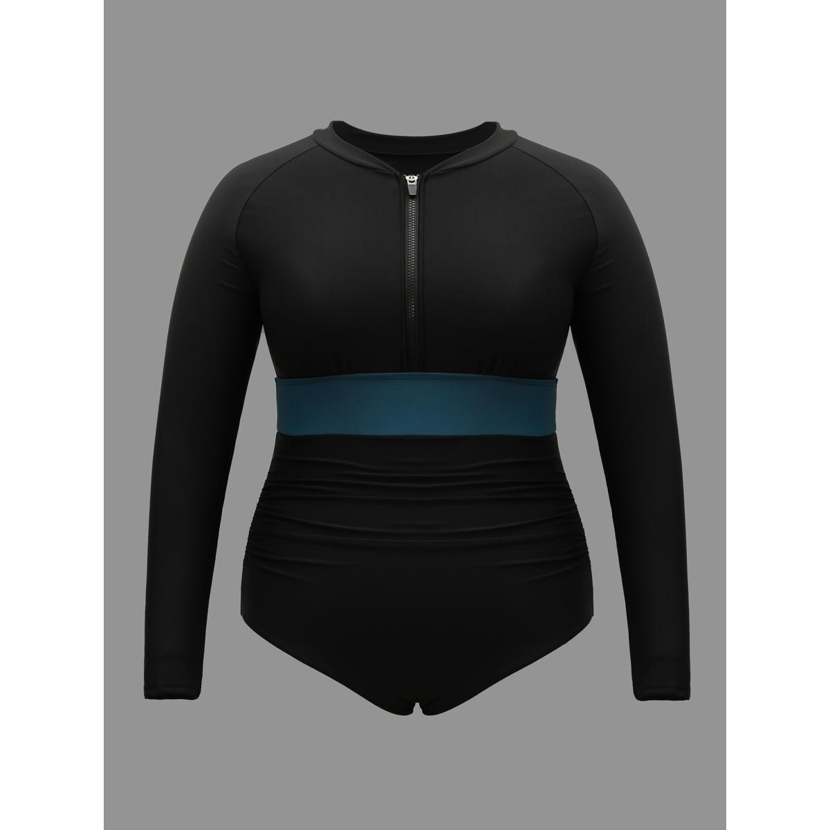 Plus Size Zipper-Front Tummy Control One-Piece Swimsuit Women's Swimwear Black Curve Bathing Suits One Pieces BloomChic 10/M Product Image