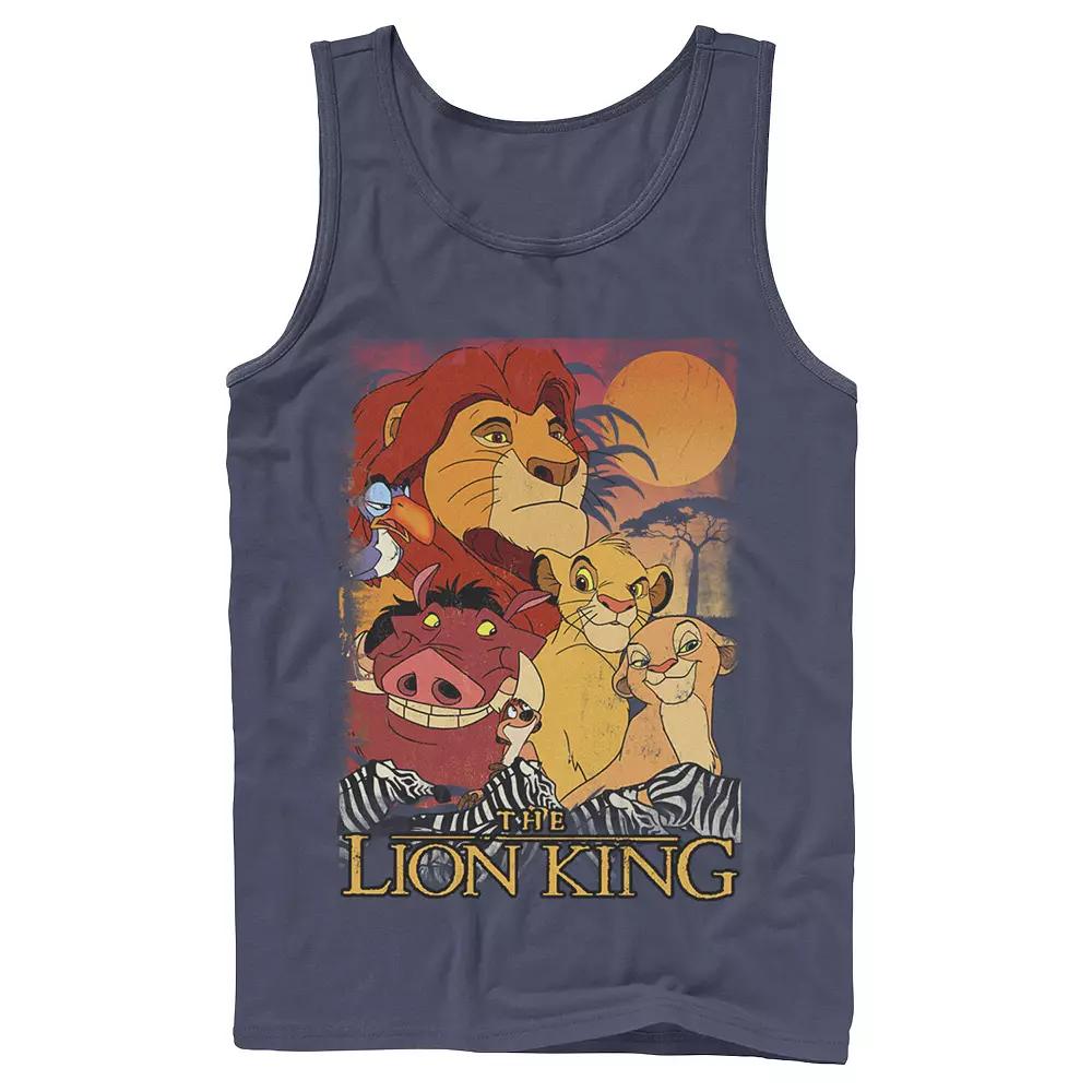Men's Disney Lion King Happy Group Shot Sunset Vintage Poster Tank Top,  Product Image