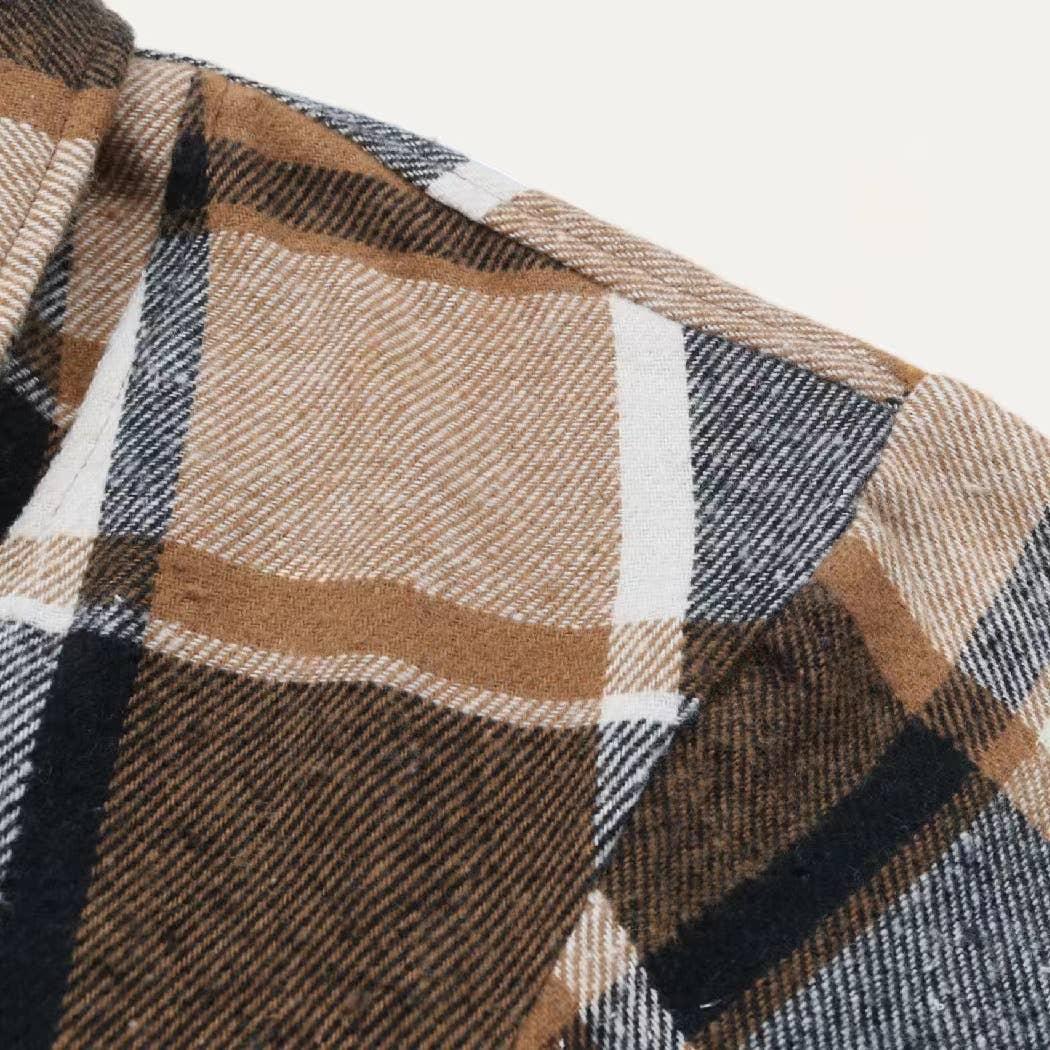 Chic Classic Plaid Collared Neck Asymmetrical Zipper Shacket Product Image