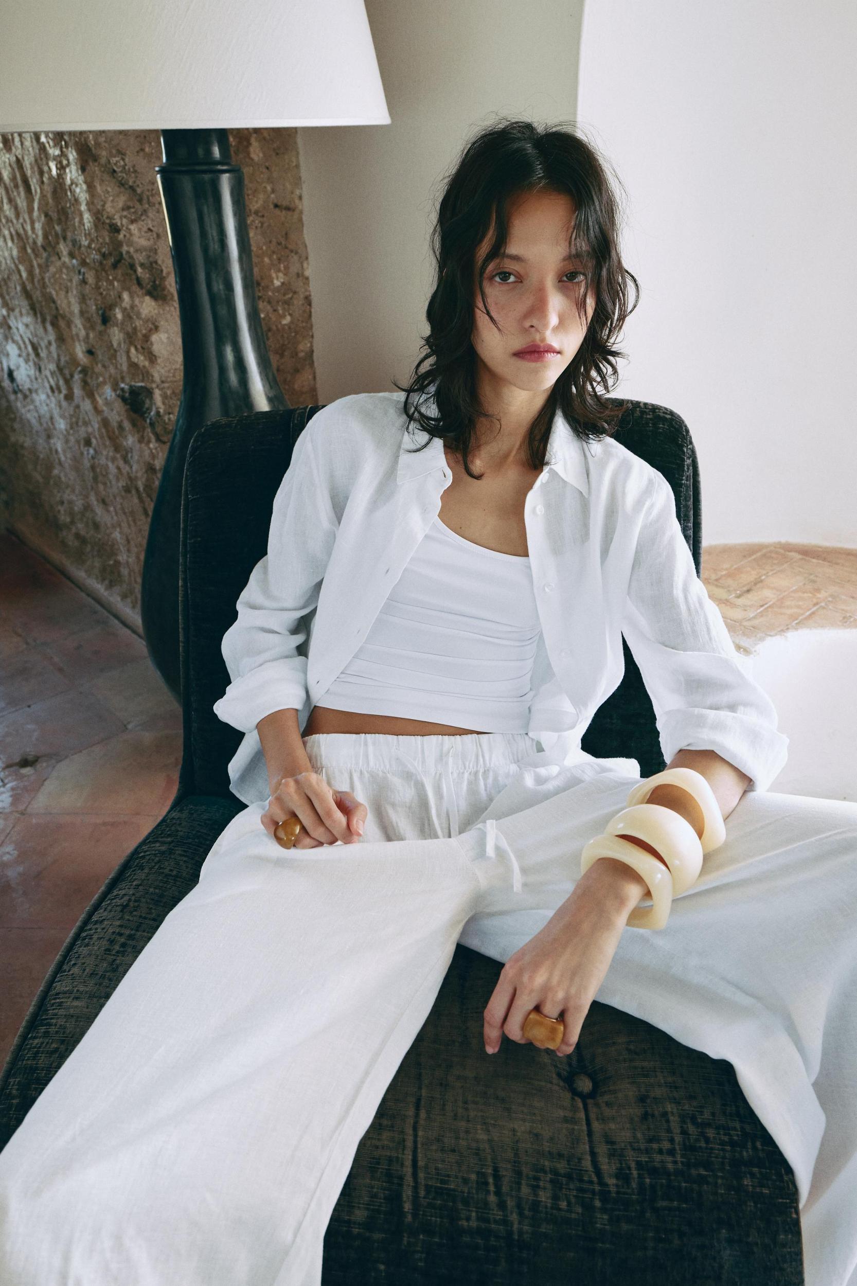 100% LINEN PALAZZO PANTS ZW COLLECTION Product Image