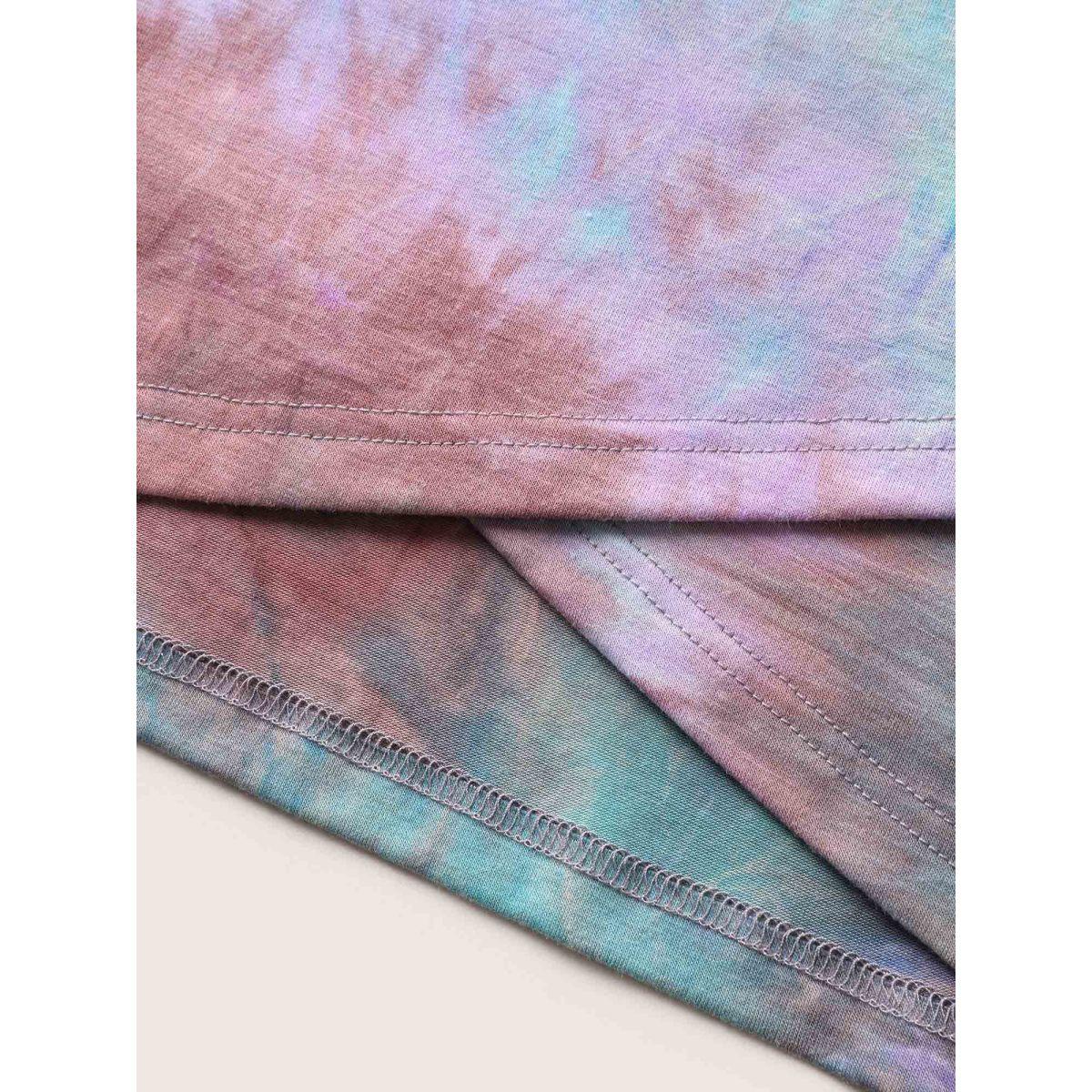 Plus Size Tie Dye Ruched Round Neck Dress Multicolor Women Casual Gathered Round Neck Short sleeve Curvy Knee Dress BloomChic 14-16/1X Product Image