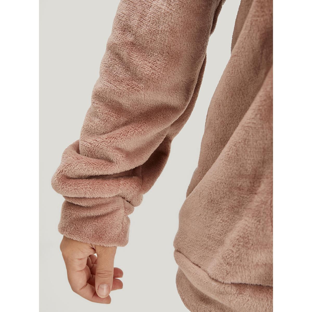 Plus Size Solid Flannel Round Neck Plaid Pajama Set Women Russet Plaid Elastic Waist Long Sleeve Round Neck Casual Loungewear Sets BloomChic 10/M Product Image