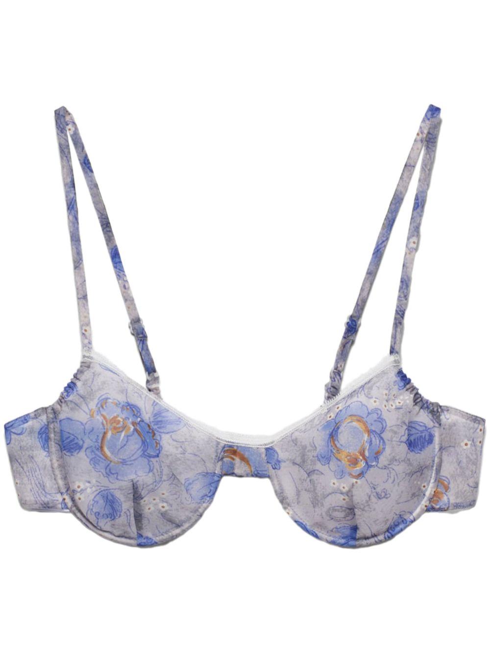 floral-print lace-trim bra Product Image