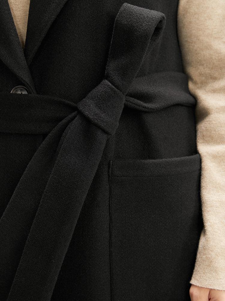 Solid Suit Collar Pocket Belted Sleeveless Coat Female Product Image