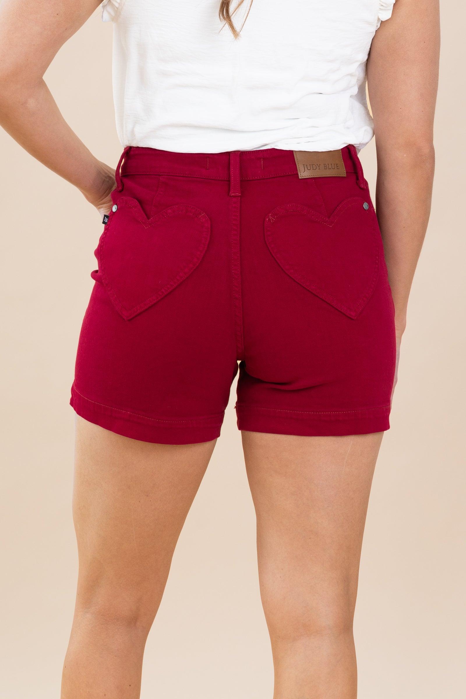 Judy Blue Wine Garment Dyed Heart Pocket Short Product Image