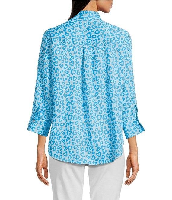 Foxcroft Margie Wrinkle Free Point Collar 3/4 Sleeve Cheetah Print Button Front Shirt Product Image