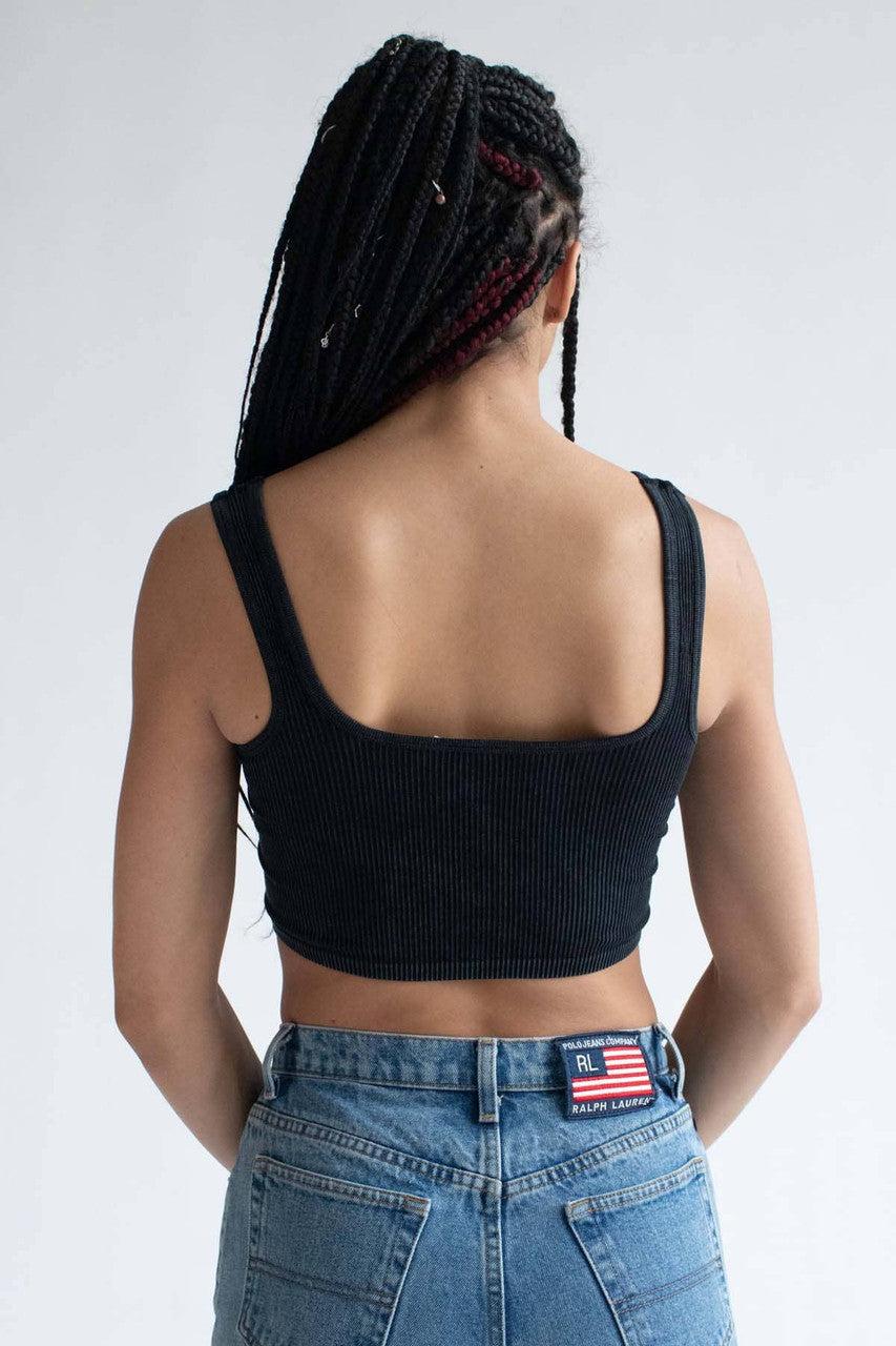 Black Washed Seamless Crop Tank Product Image