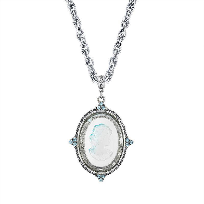1928 Silver Tone Blue Intaglio Cameo Pendant Necklace, Women's Product Image