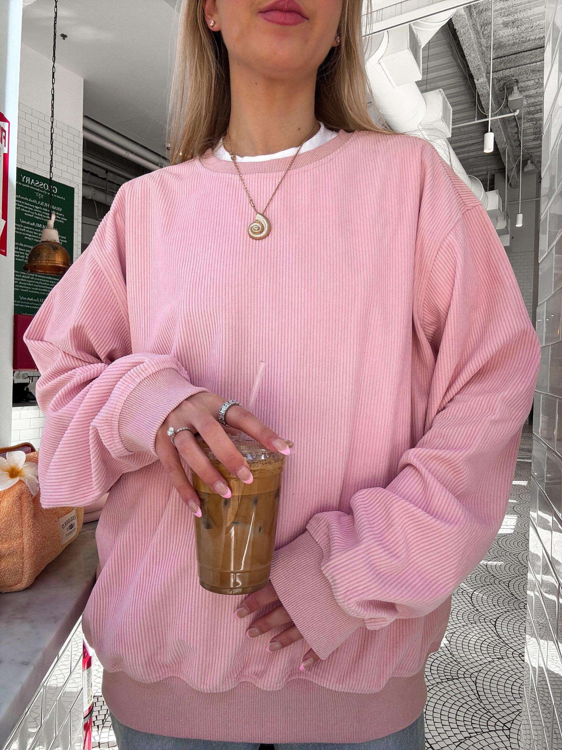 Light Pink Basic Corduroy Sweatshirt Product Image