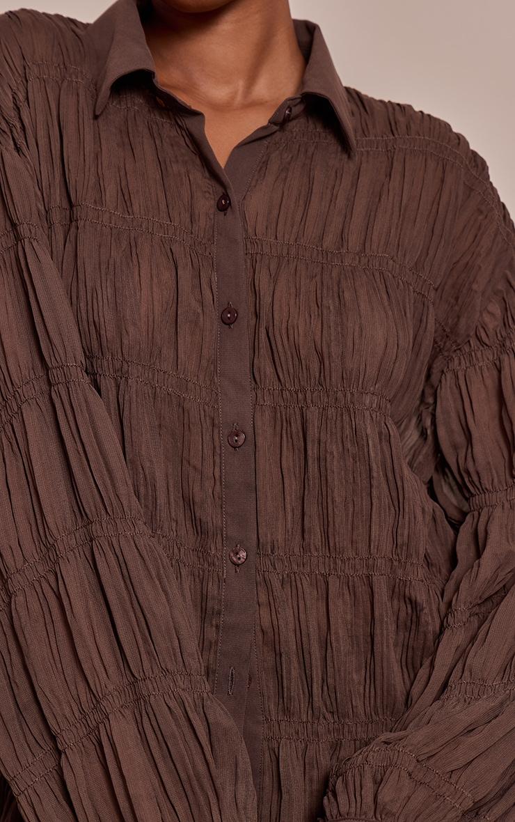 Dark Brown Chiffon Shirred Shirt Product Image
