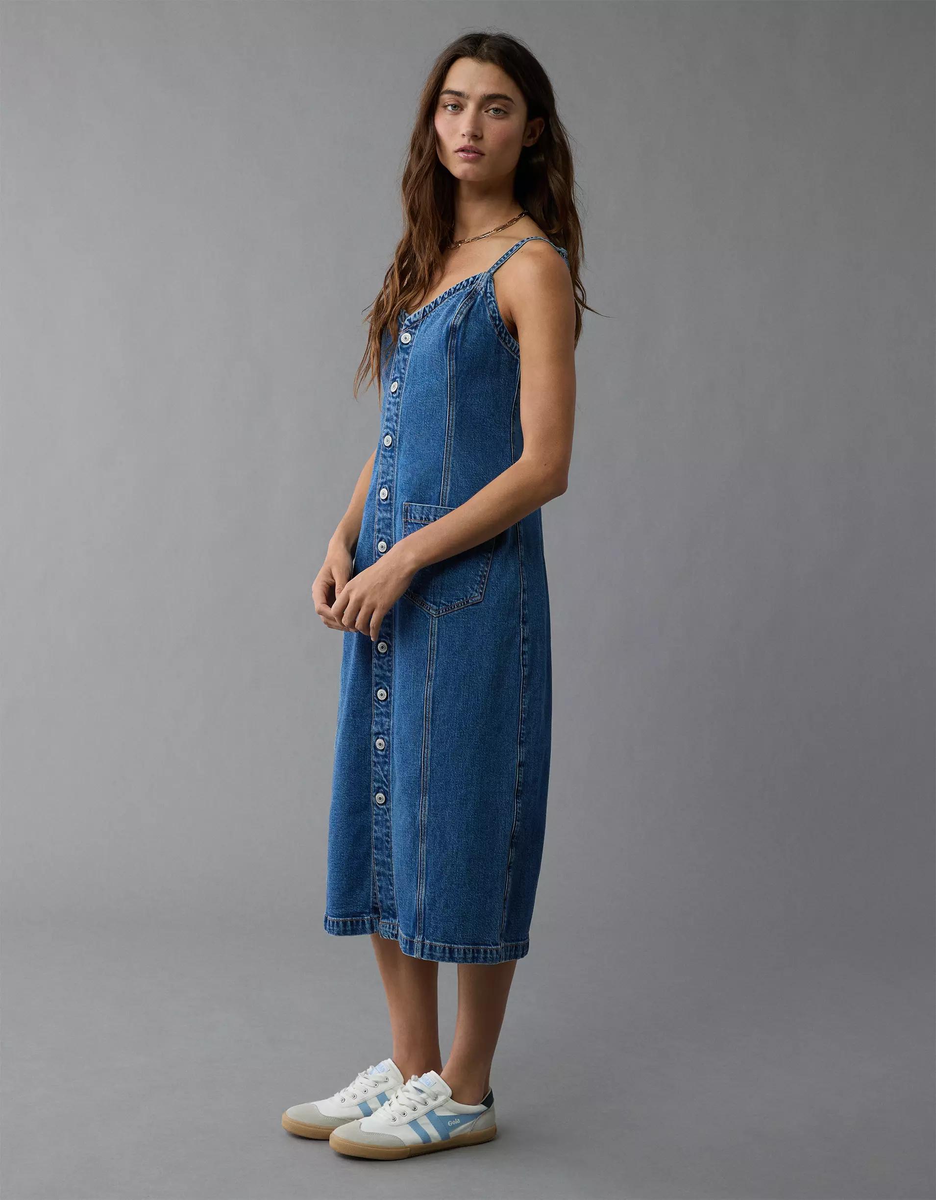 AE Denim Button-Up Midi Dress Product Image