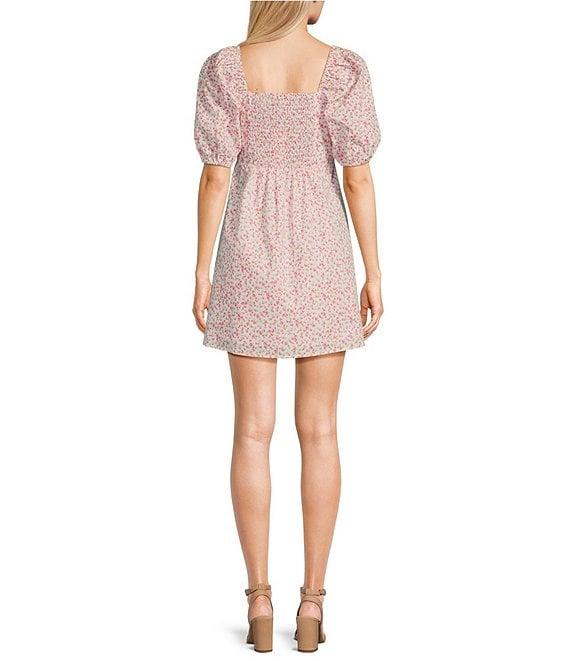 Copper Key Royal Floral Print Square Neck Short Puff Sleeve Smocked Back Dress Product Image