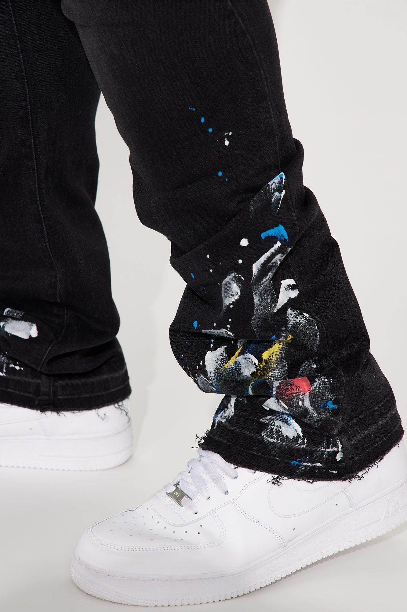 Paint The Town Stacked Skinny Flare Jeans - Black Product Image