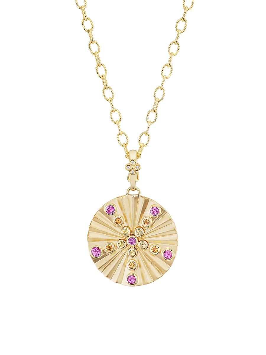 Womens Shine 18K Yellow Gold, Sapphire & 0.02 TCW Diamond Medallion Pendant Necklace Product Image