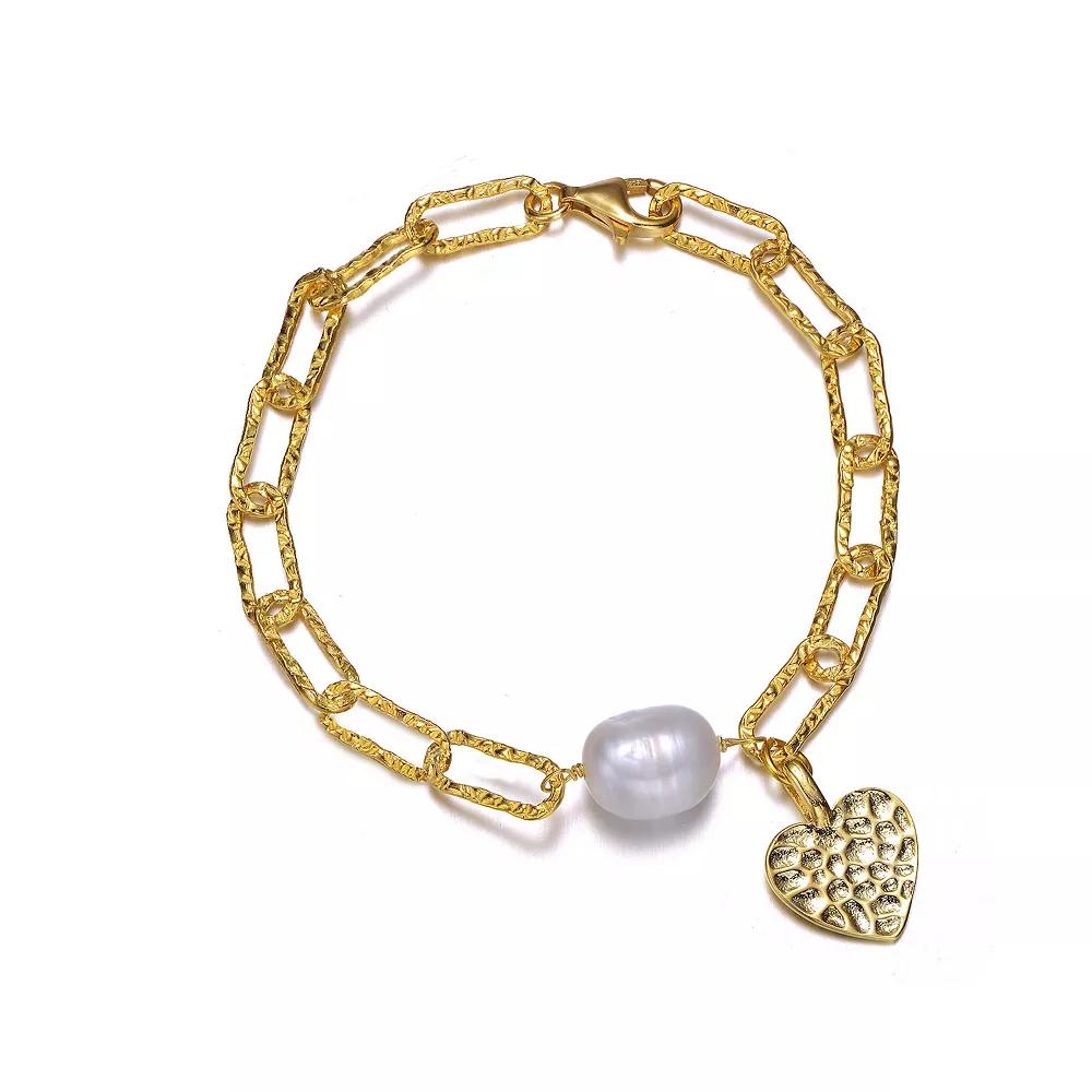 14k Gold Over Silver Freshwater Cultured Pearl Link Bracelet, Womens Gold Tone Product Image