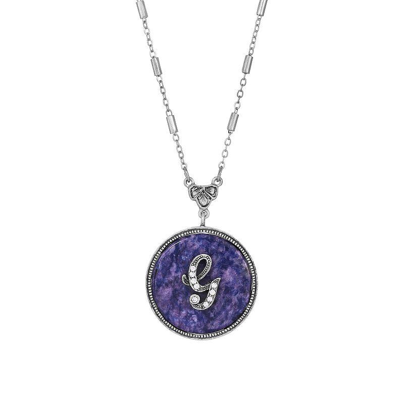 1928 Silver Tone Round Initial Pendant Necklace, Women's, J Product Image