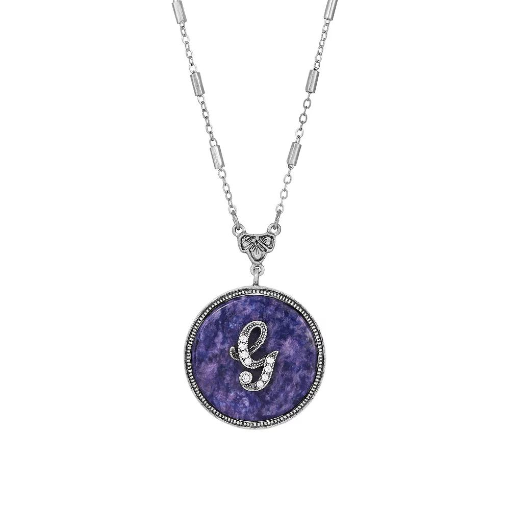 1928 Silver Tone Round Initial Pendant Necklace, Women's, J Product Image