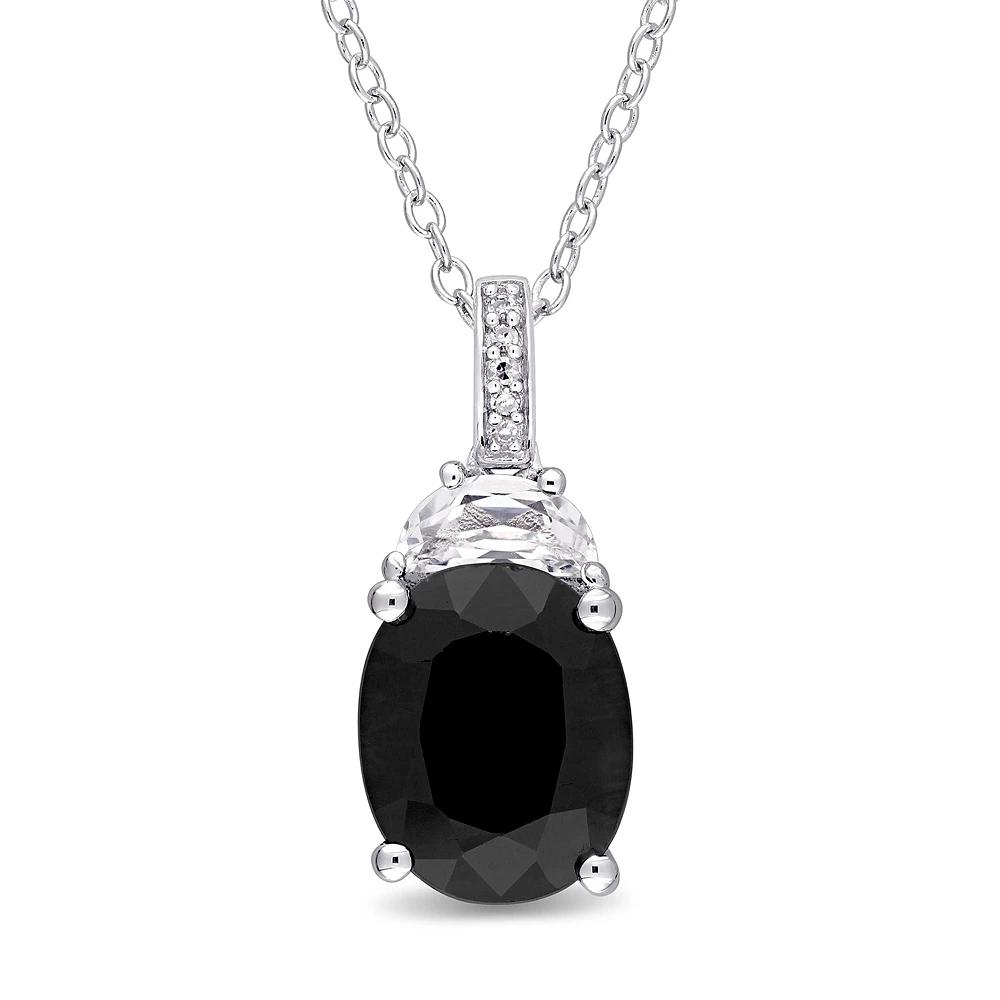 Stella Grace Sterling Silver Black Sapphire, Lab-Created White Sapphire & Diamond Accent Pendant, Women's,  Product Image