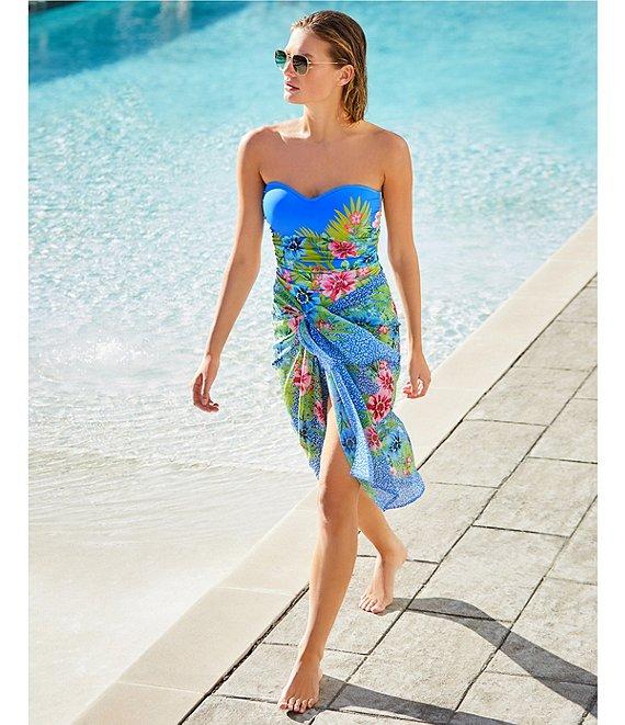 Bleu Rod Beattie Let's Get Away Sweetheart Neck Shirred Bandeau One Piece Swimsuit Product Image