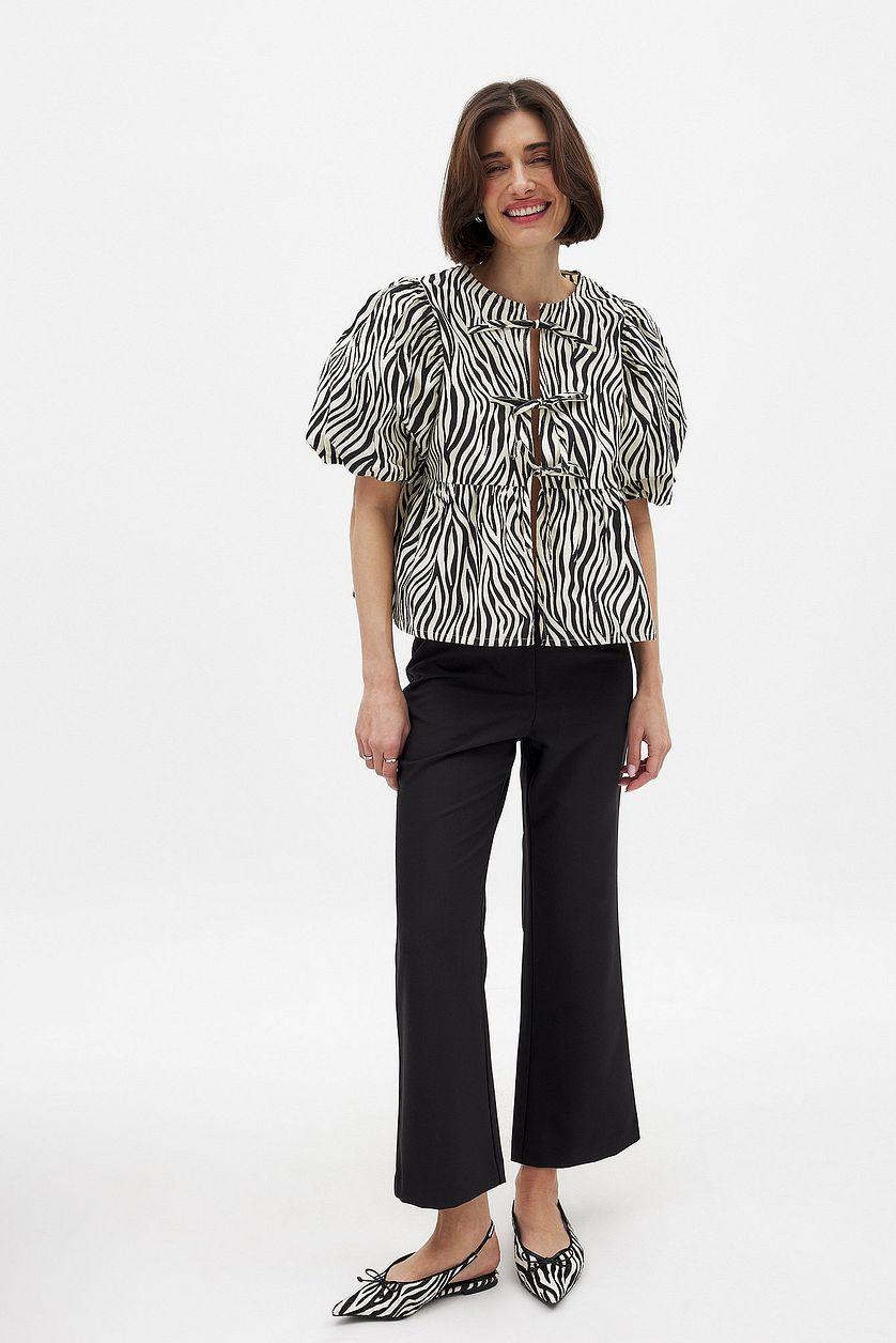 Cotton Puff Sleeve Tie Front Blouse Product Image