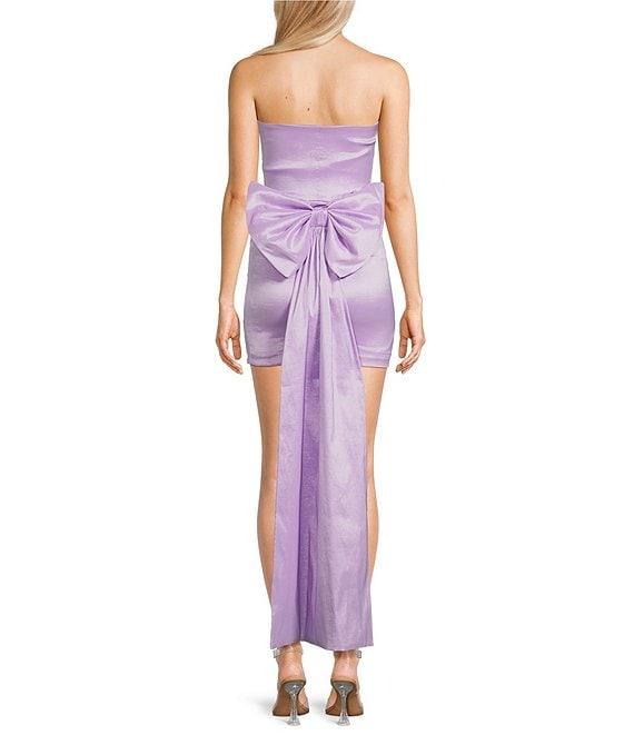 Allison & Kelly Strapless Taffeta Bow Back With Detachable Train Mini Dress Product Image