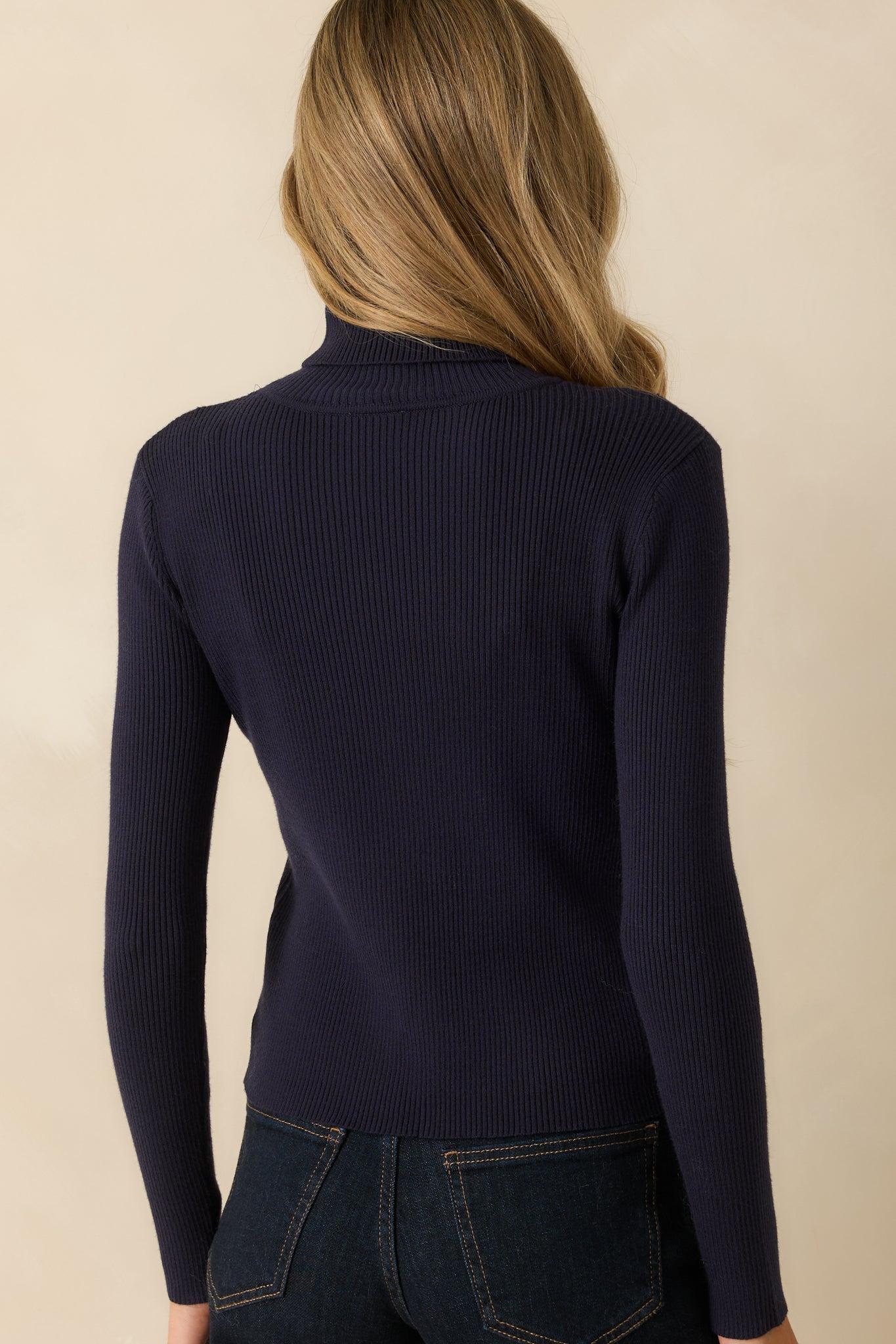 That's My Call Navy Ribbed Knit Turtleneck Sweater L / Navy Product Image