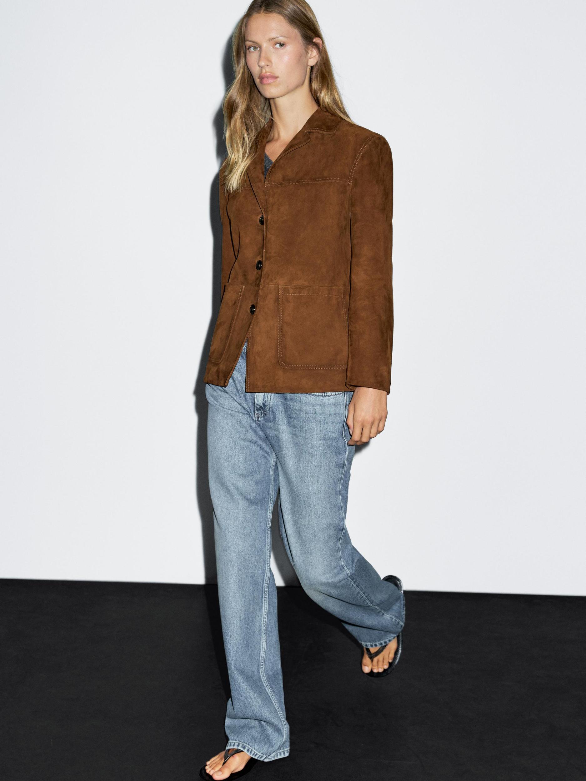 Suede leather blazer with topstitching Product Image