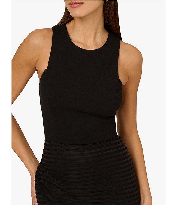 Adrianna by Adrianna Papell Stripe Knit Crepe Crew Neck Sleeveless Sheath Midi Dress Product Image