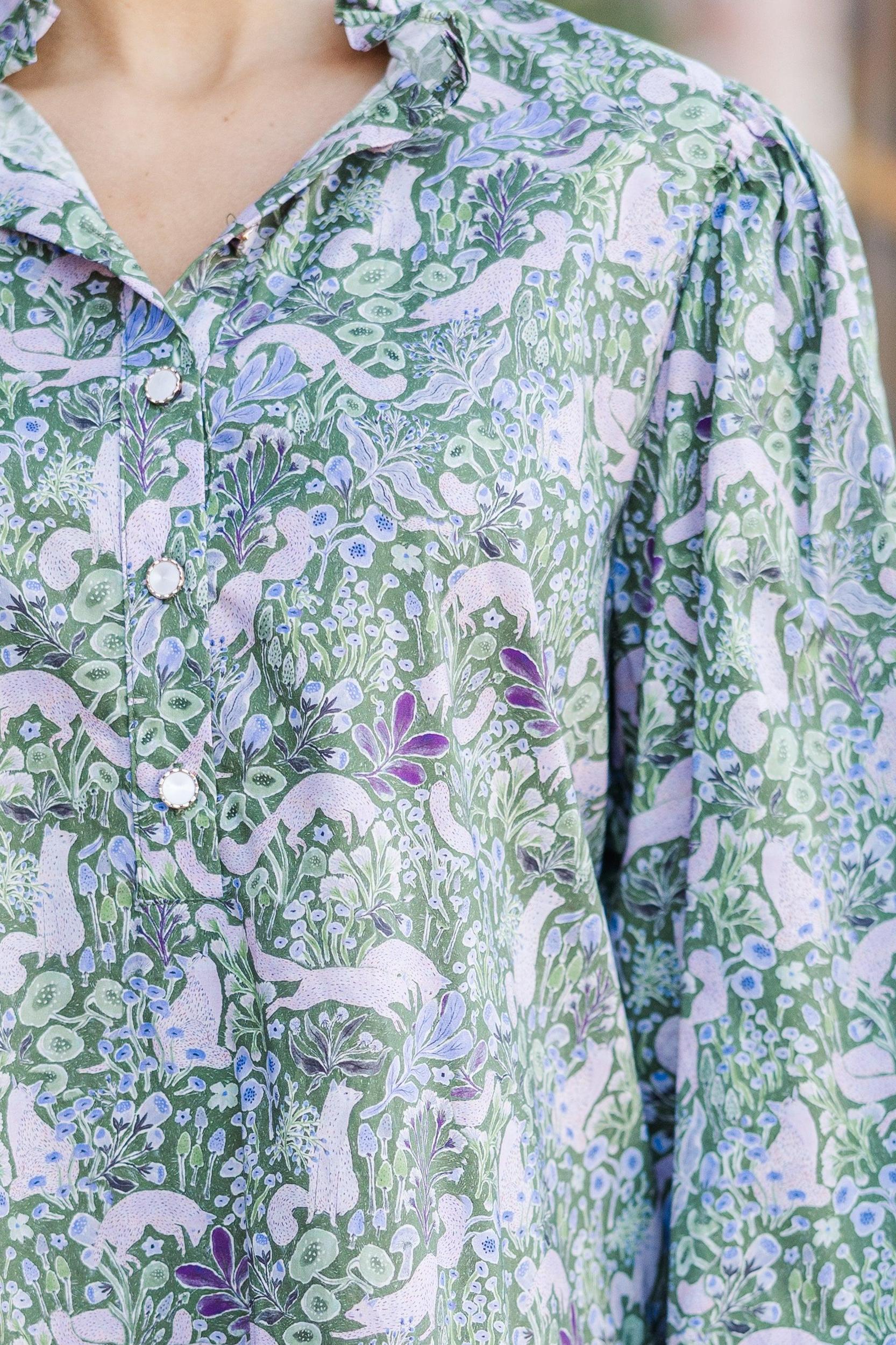 Under The Stars Green Floral Balloon Sleeve Dress Female Product Image