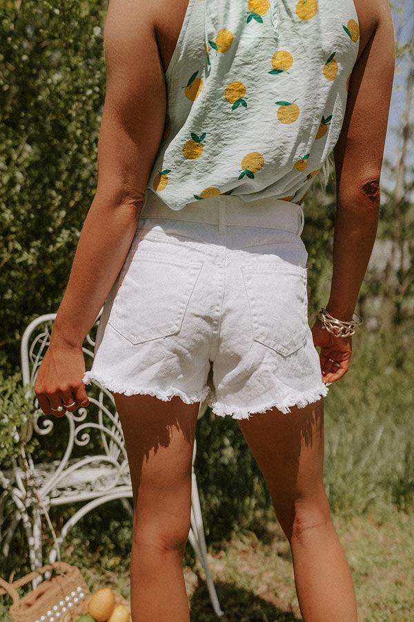 The William High Waist Distressed Shorts In White Product Image