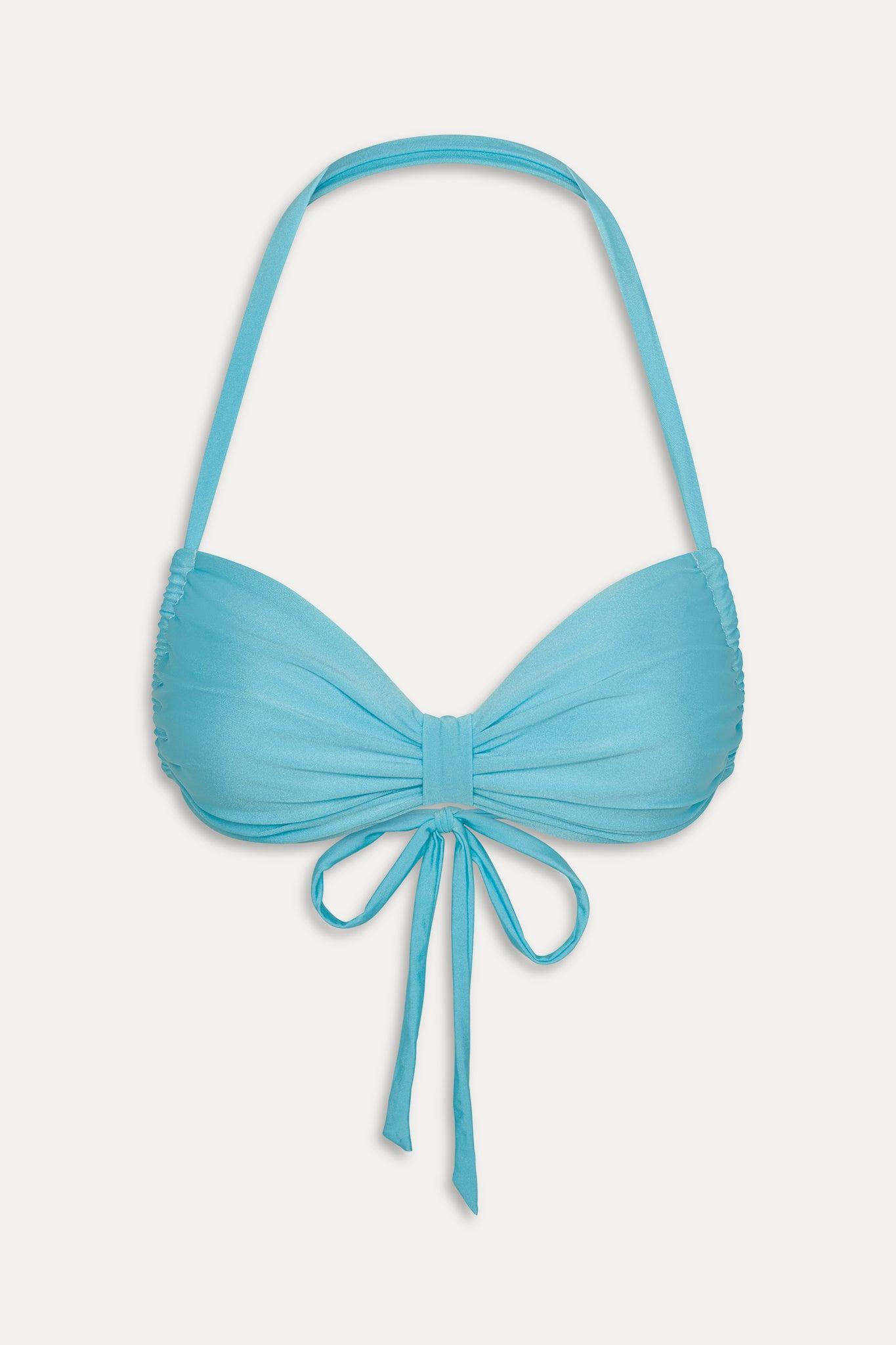 Reece Satin Halter Bikini Top - Cyan Shine Product Image