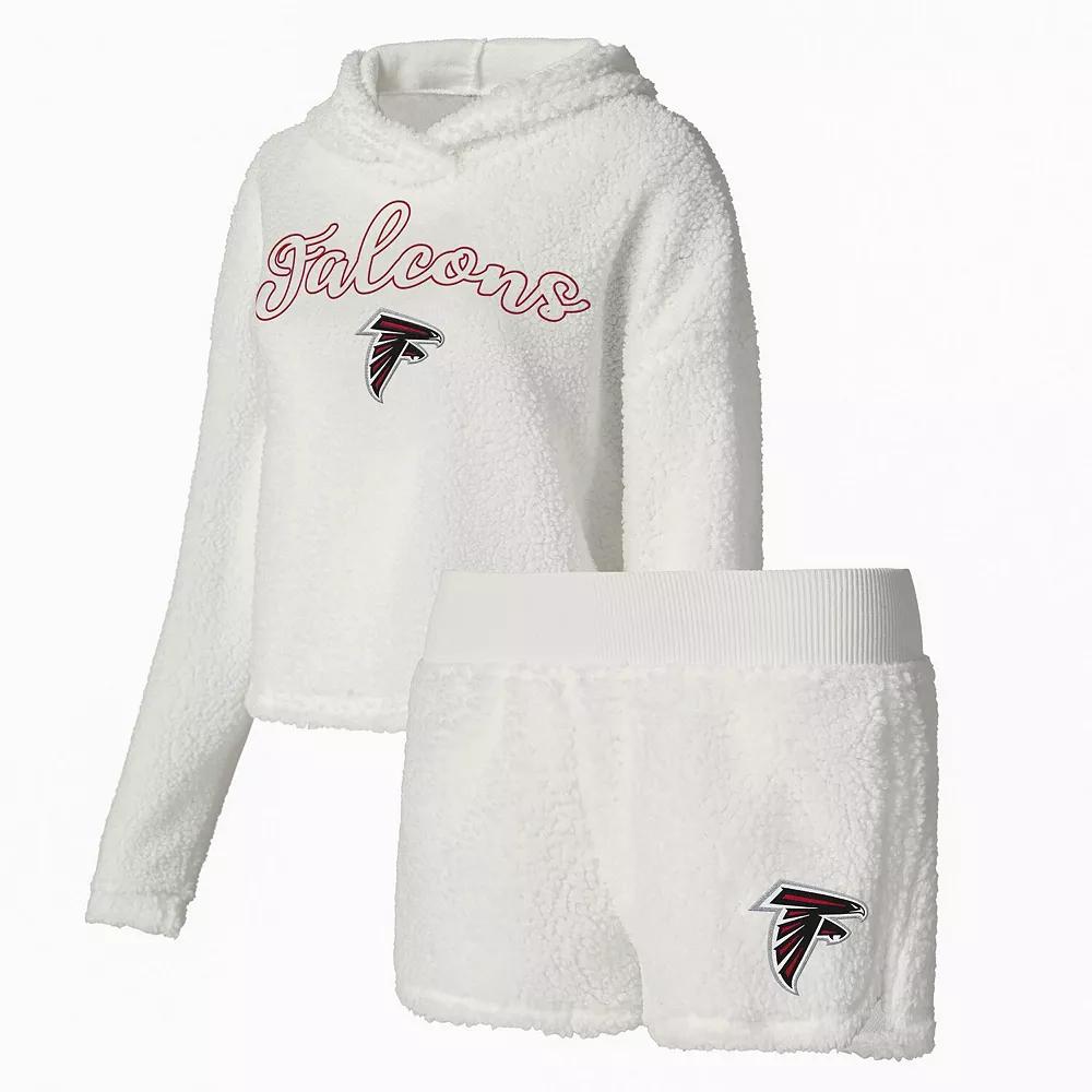 Women's Concepts Sport White Atlanta Falcons Fluffy Pullover Sweatshirt & Shorts Sleep Set,  Product Image