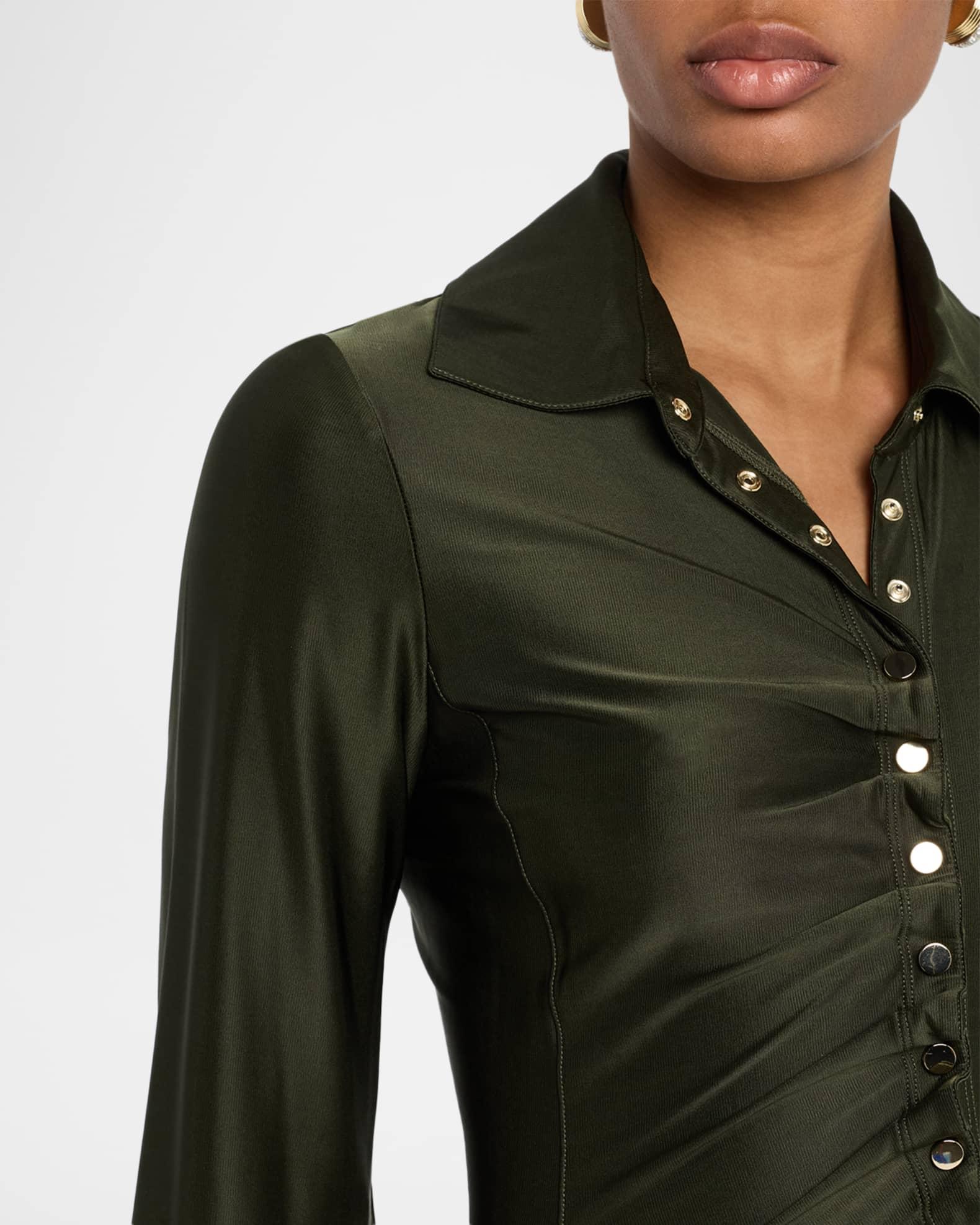 Ruched Button Long-Sleeve Mini Shirtdress Product Image