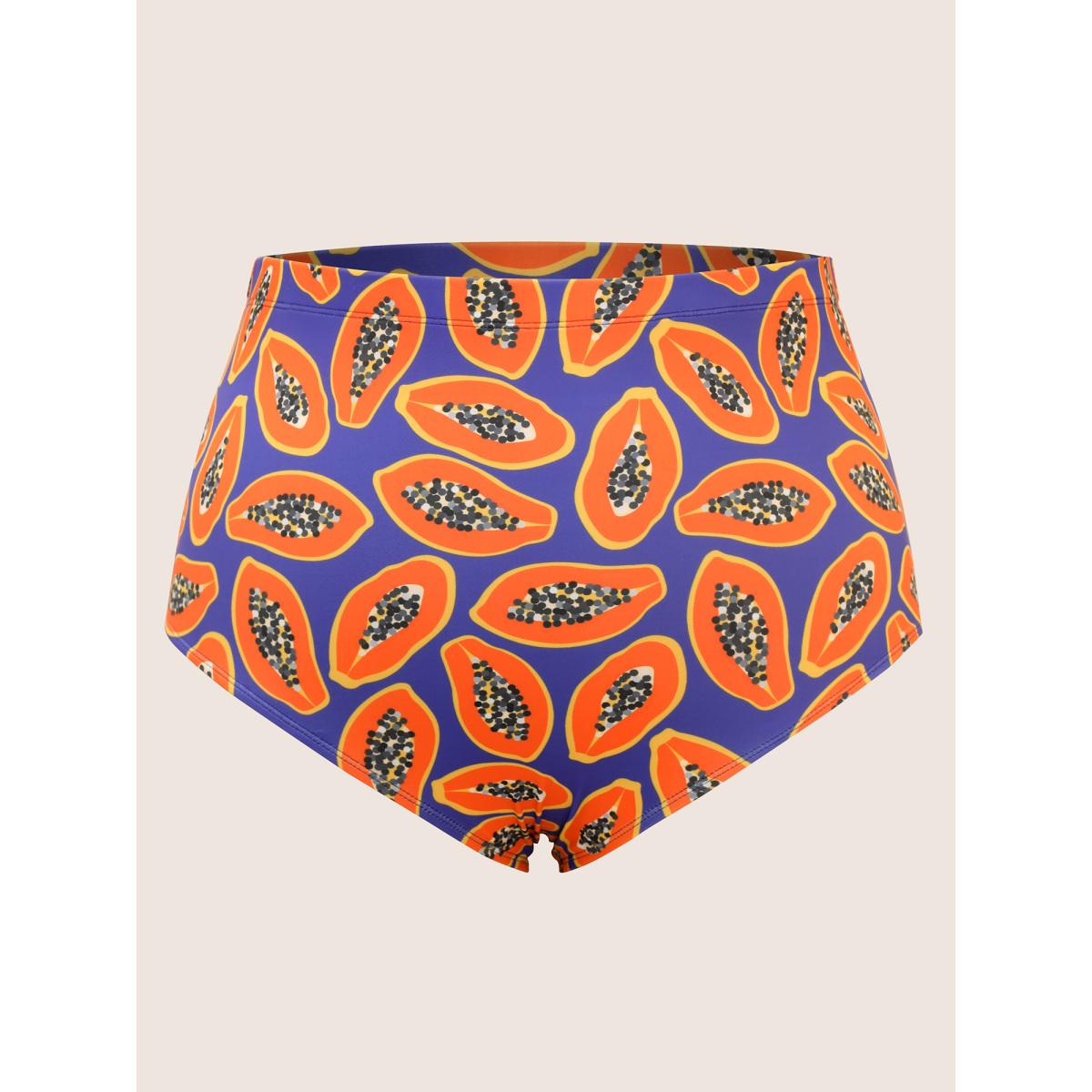 Plus Size Fruit & Vegetable Print Crossover Cami Swim Dress Women's Swimwear Purple Beach Bodycon Heart neckline High stretch Curve Swim Dresses BloomChic 28/5X Product Image