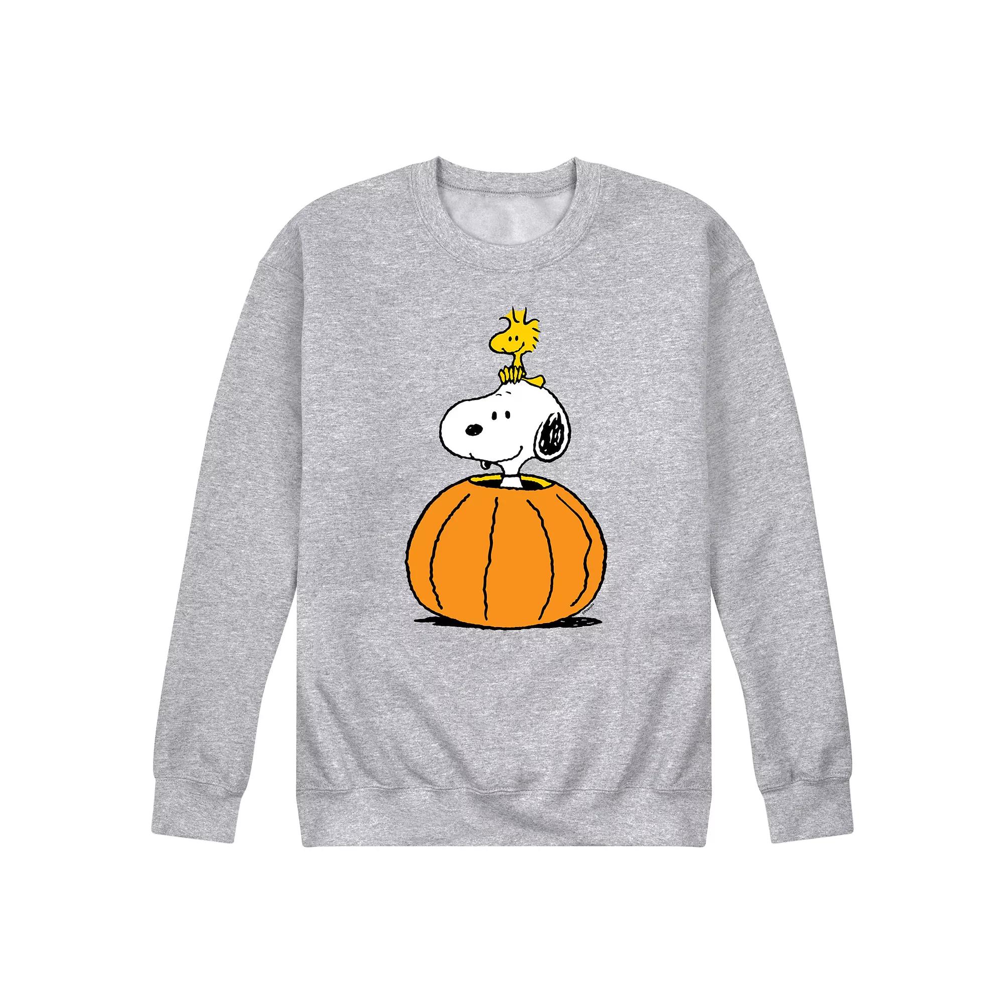 Men's Peanuts Snoopy Woodstock Pumpkin Fleece Sweatshirt, Size: XL, Gray Grey Product Image